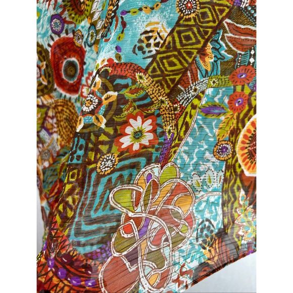 Susan Graver Boho Fall Floral Patchwork Top L Sheer Tunic Caftan Blouse - Picture 5 of 9